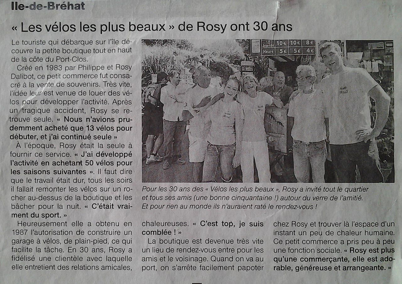 Article du Ouest-France célébrant les 30 ans des vélos Dalibot